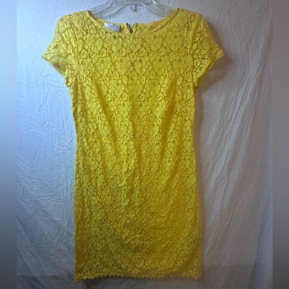 Donna Morgan Yellow Lace Dress Cover Up Tunic Sheer Floral Size 2